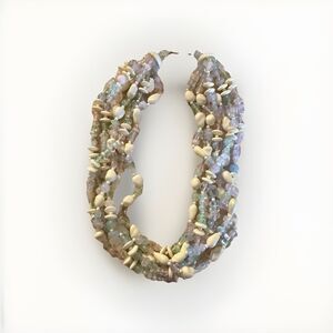 Blue Aquamarine Beaded Necklace Chunky 7 Strand